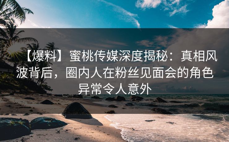 【爆料】蜜桃传媒深度揭秘：真相风波背后，圈内人在粉丝见面会的角色异常令人意外